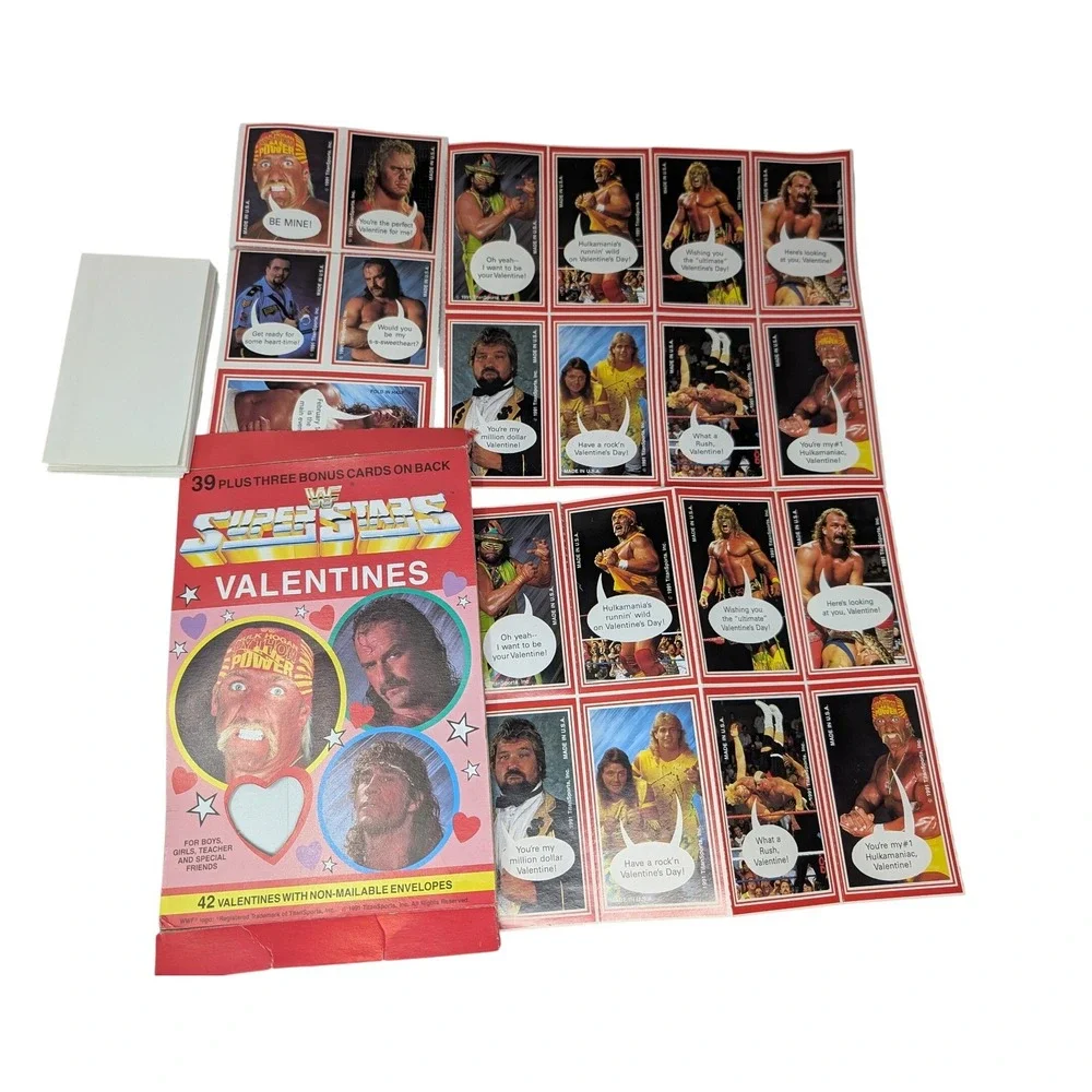 Vintage 1991 WWF Superstars Valentines Cards Uncut Sheets Hulk Hogan Macho Man
